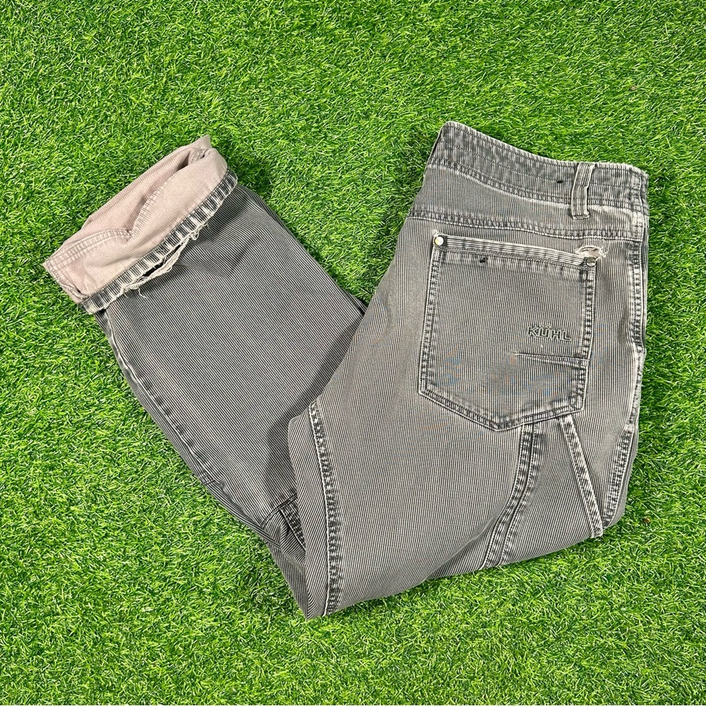 faded grey thrashed Kuhl jeans